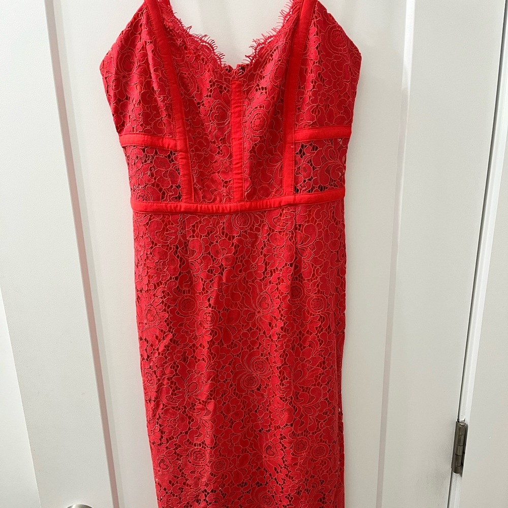 Coral lace midi dress